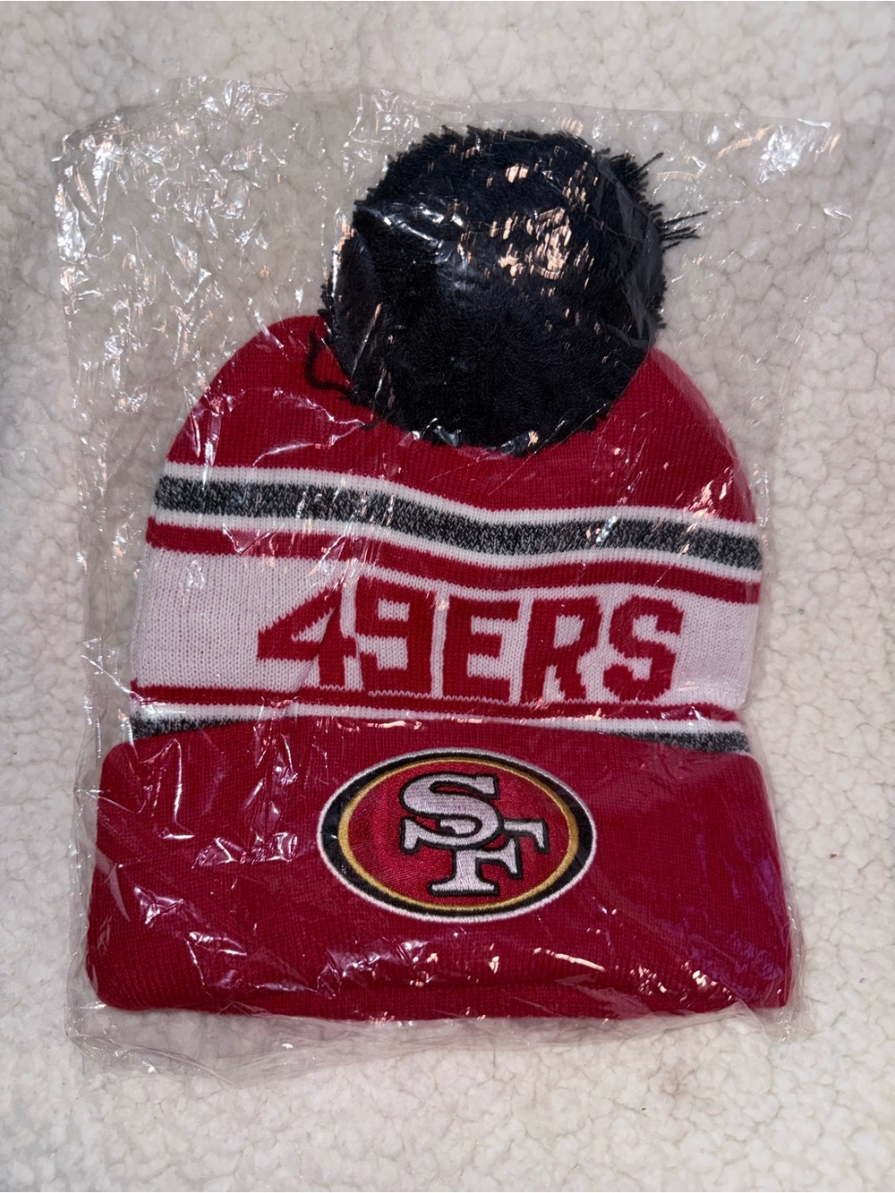 NWT NFL San Francisco 49ers Red Pom Cuffed Beanie